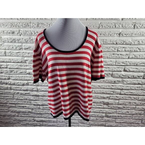 Tommy Hilfiger Women Top 3X Plus Tee Short Sleeve Knit Red Stripe STR196E - Picture 1 of 8